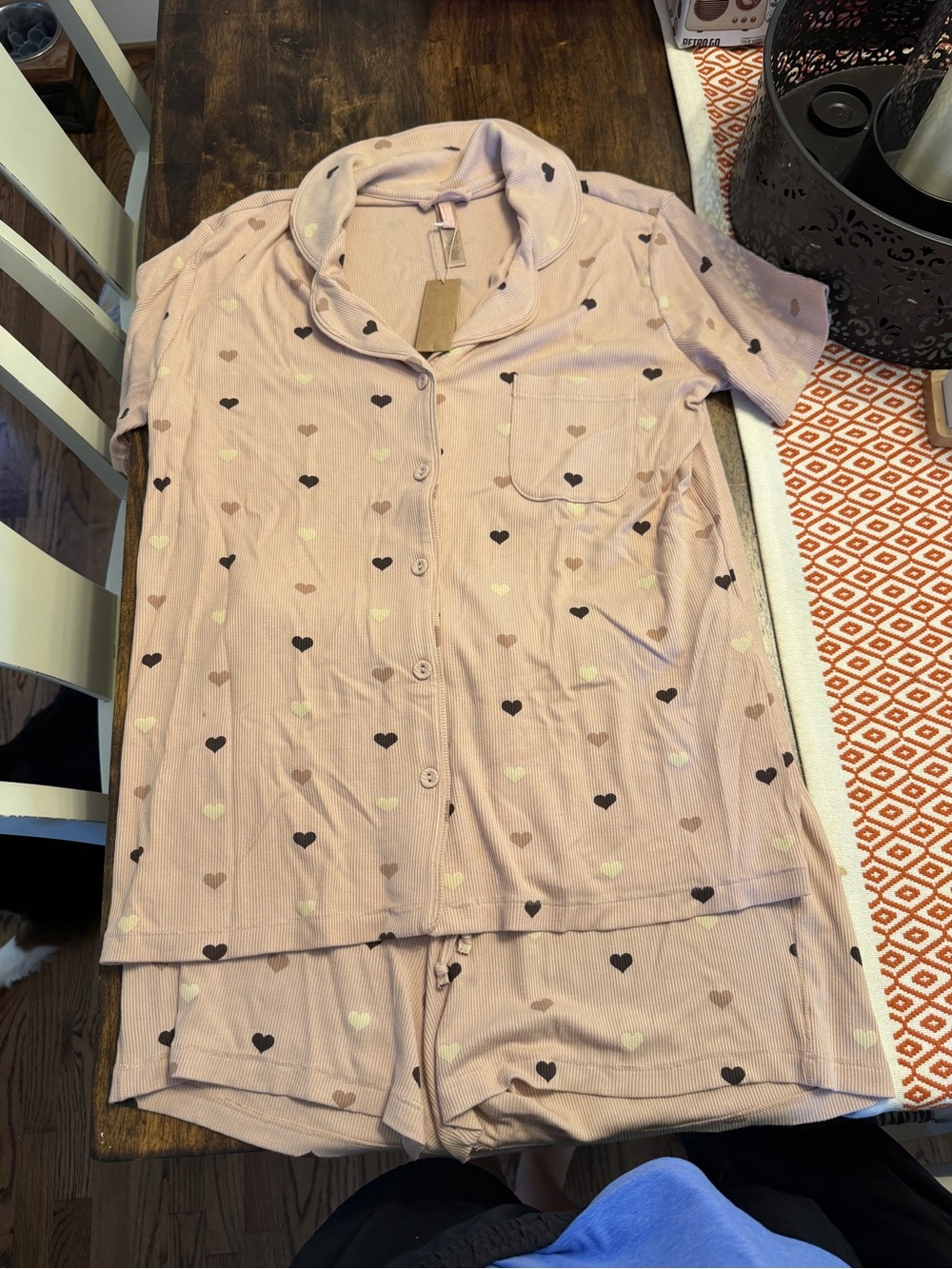 SKIMS Pink Heart Print Ribbed Short Pajama Set - Picture 3 of 5